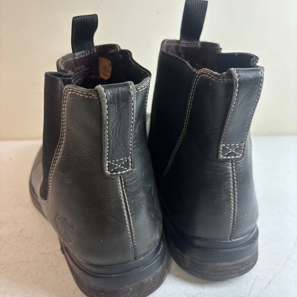 Timberland Men's Size 10 Black Leather Slip On Boots Waterproof